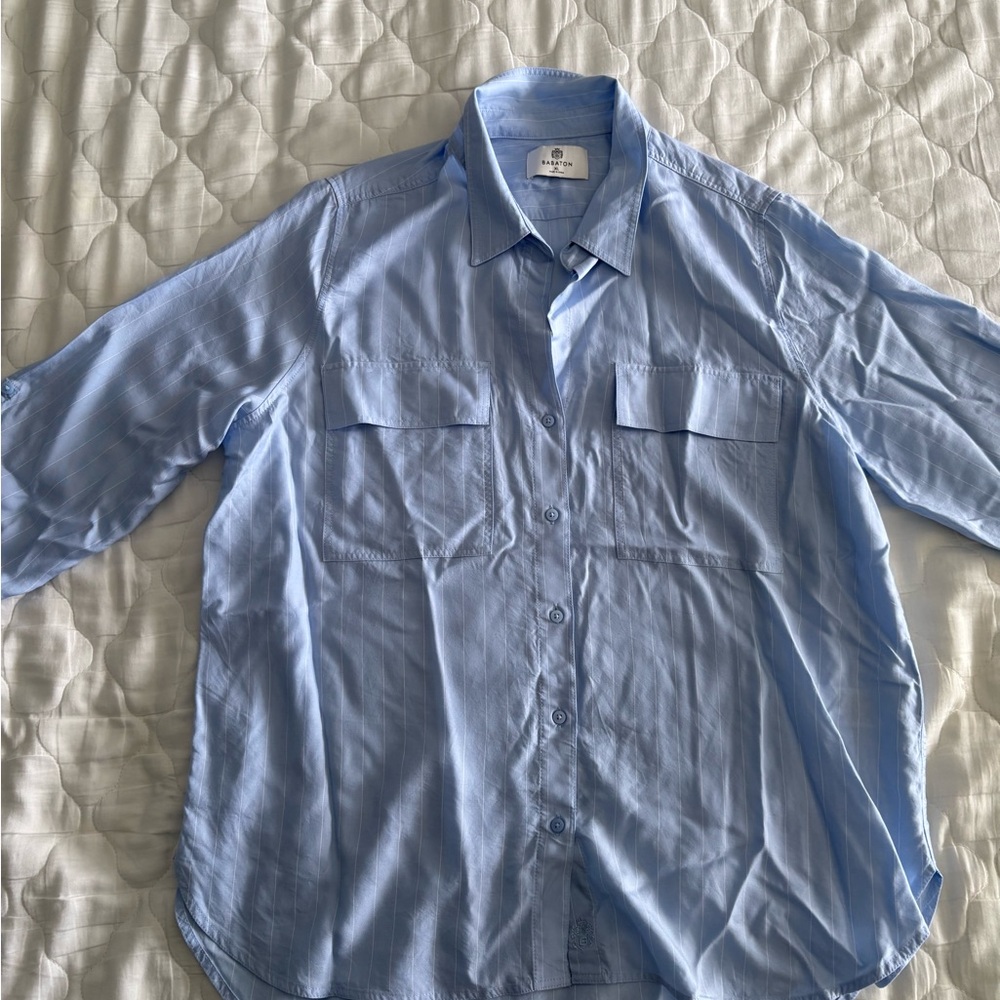 Babaton Light Blue Striped Button-Down Shirt